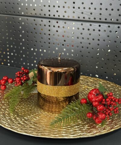 Свічка "коричнева-металік-золото" циліндр, 100х90мм