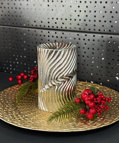 Свічка "срібна-хвилі" циліндр, 150х90мм