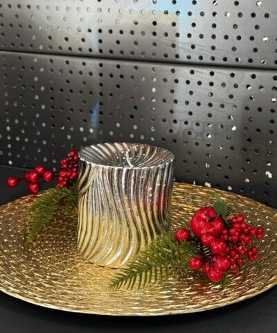 Свічка "срібна-хвилі" циліндр, 150х90мм