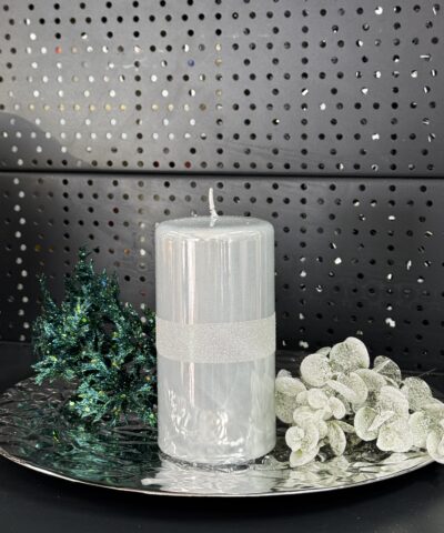 Свічка "біла-металік" циліндр, 150х70мм