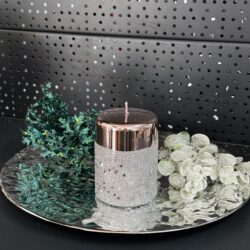 Свічка "пудра-металік-срібло" циліндр, 100х70мм