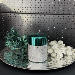 Свічка "зелена-металік-срібло" циліндр, 100х70мм