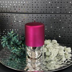 Свічка "рожево-срібна" циліндр, 150х70мм