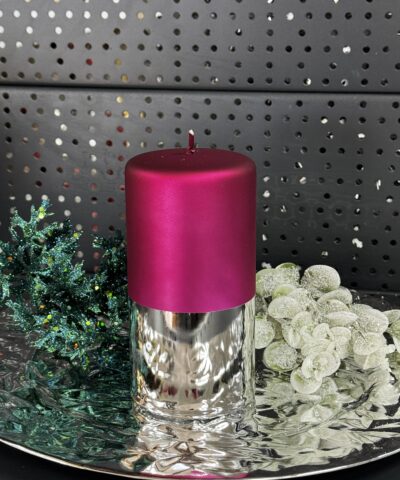 Свічка "рожево-срібна" циліндр, 150х70мм
