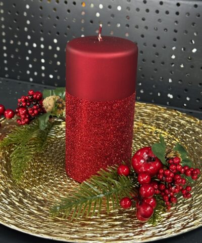 Свічка "червона-матова-блиск" циліндр, 150х70мм