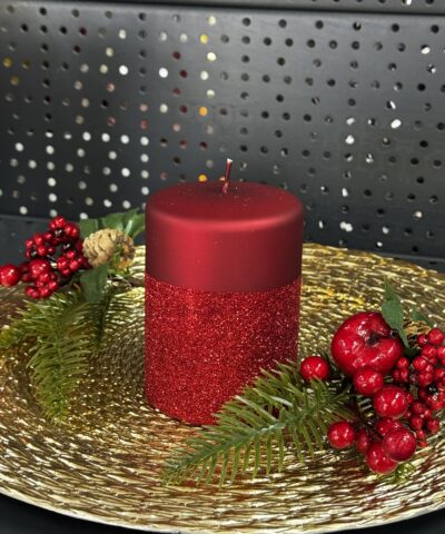 Свічка "червона-матова-блиск" циліндр, 150х70мм