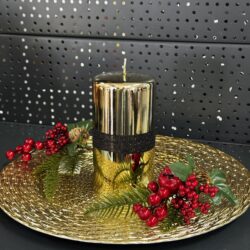 Свічка "золото-металік-чорна" циліндр, 150х70мм