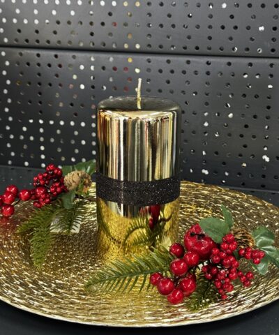Свічка "золото-металік-чорна" циліндр, 150х70мм
