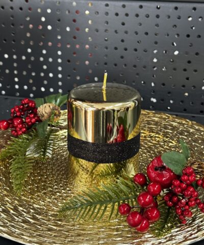 Свічка "золото-металік-чорна" циліндр, 150х70мм