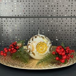 Свічка "біла-золото" куля, 100мм