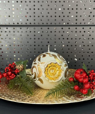 Свічка "біла-золото" куля, 100мм