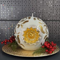 Свічка "біла-золото" куля, 100мм