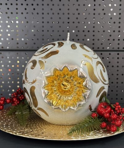 Свічка "біла-золото" куля, 100мм